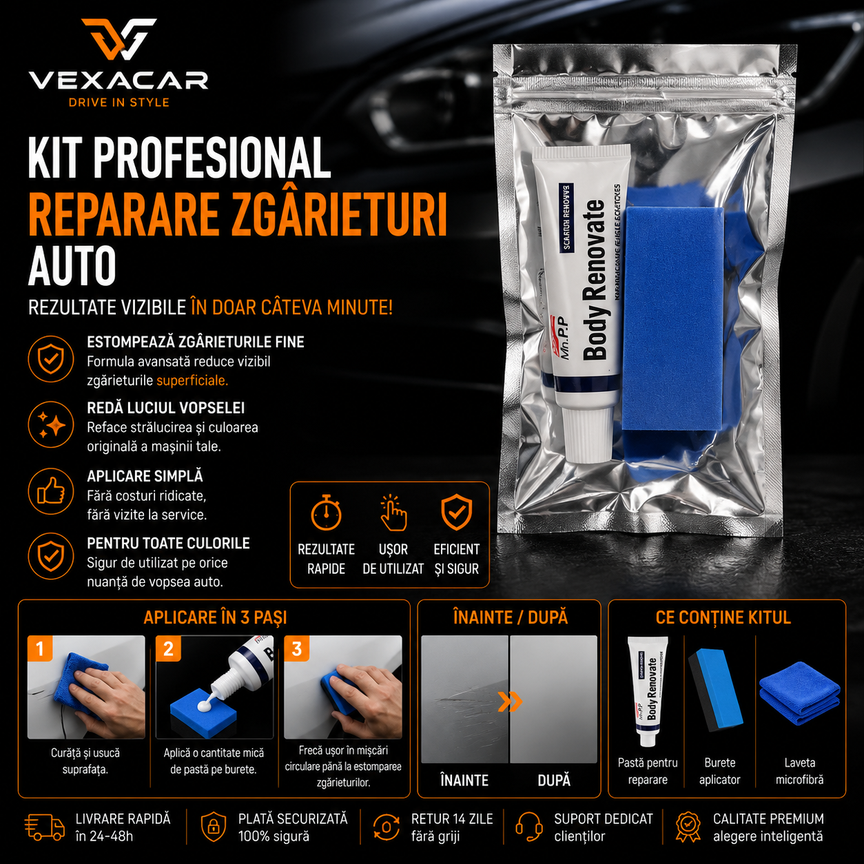Kit Profesional pentru Repararea Zgârieturilor Auto | VexaCar ⭐