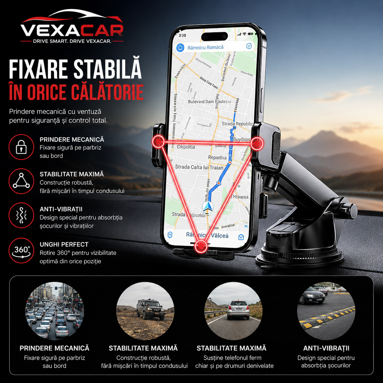 Suport Telefon Auto Premium pentru Grila de Ventilație | Rotire 360°