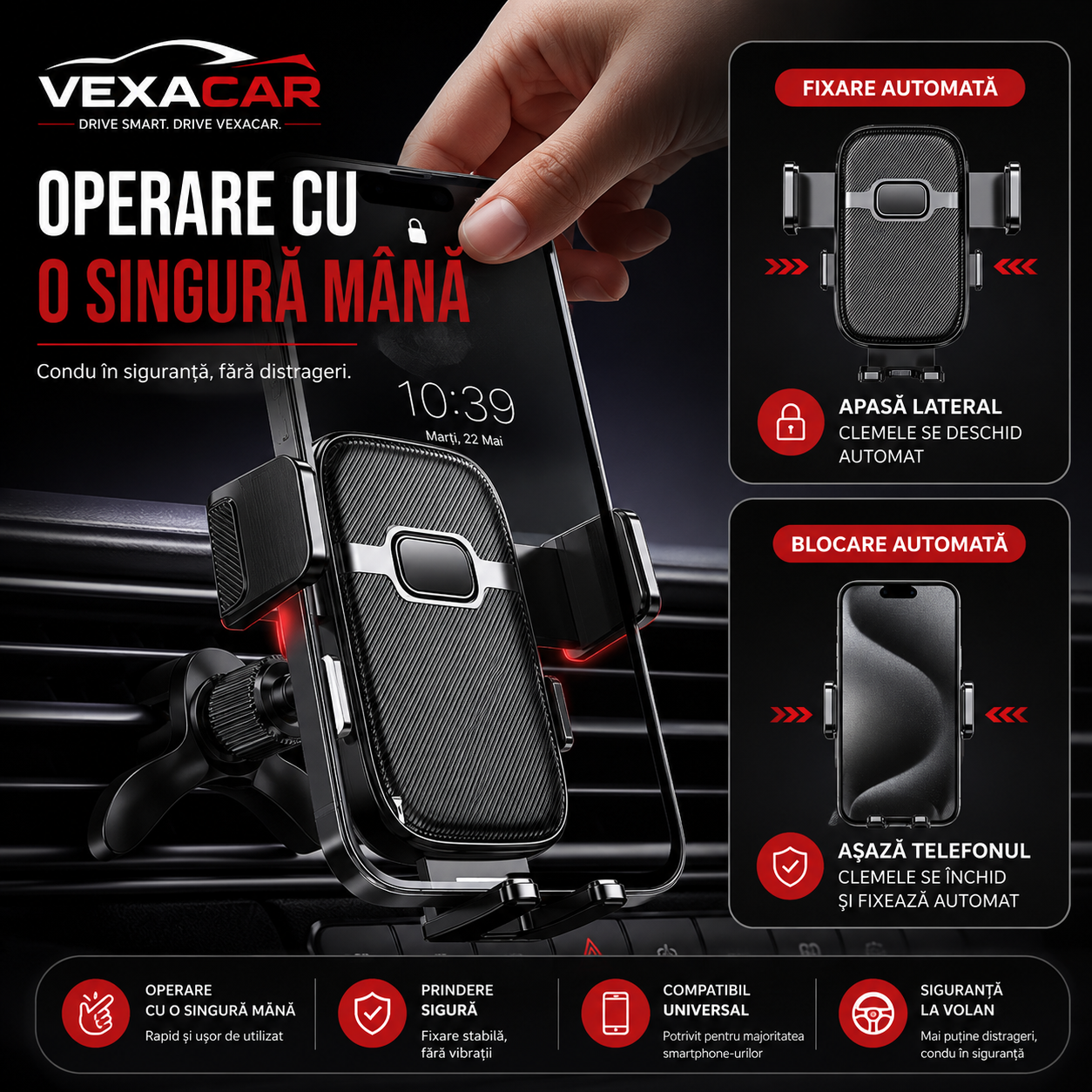 Suport Telefon Auto Premium pentru Grila de Ventilație | Rotire 360°