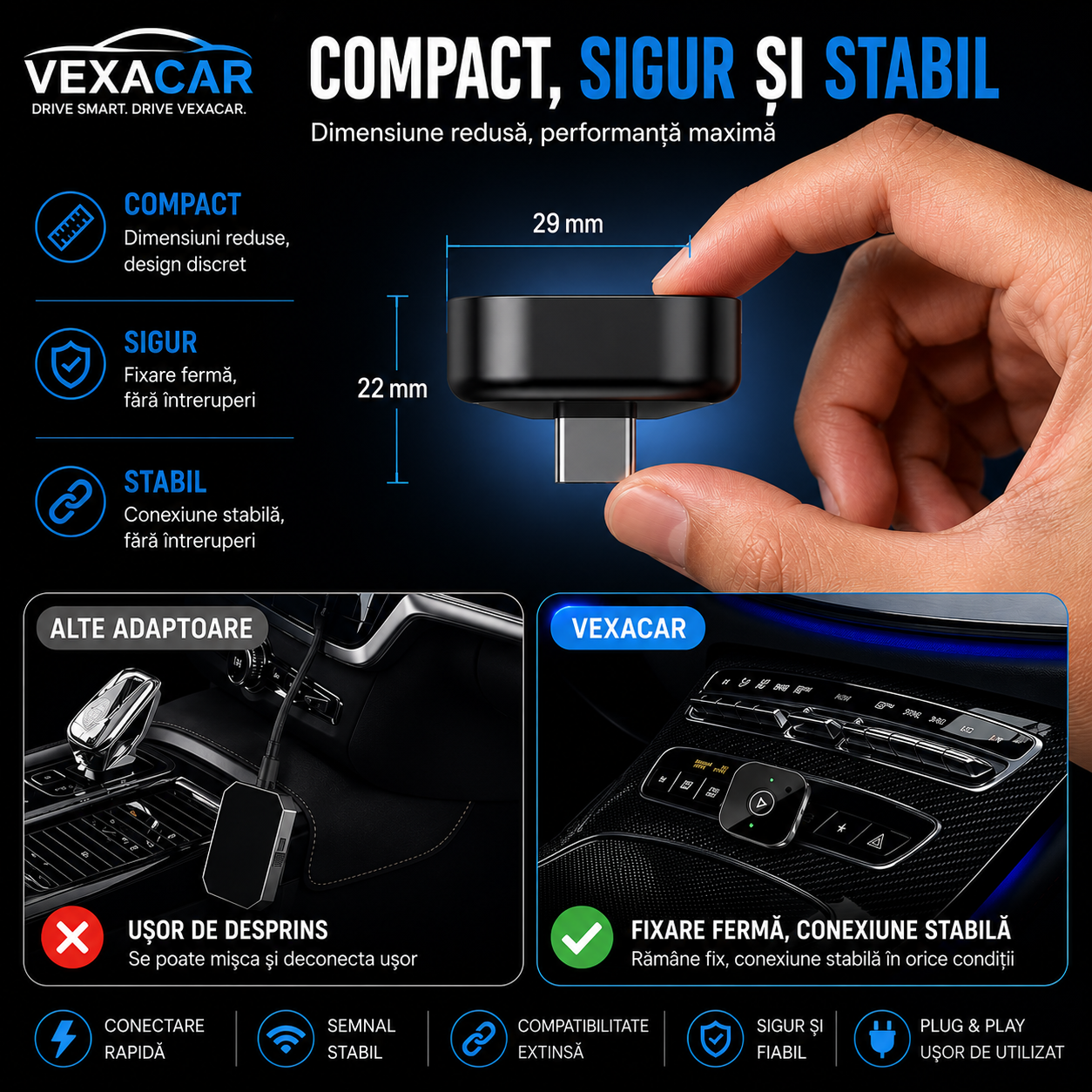 Adaptor Wireless CarPlay & Android Auto – Conectare Fără Fir, Plug & Play