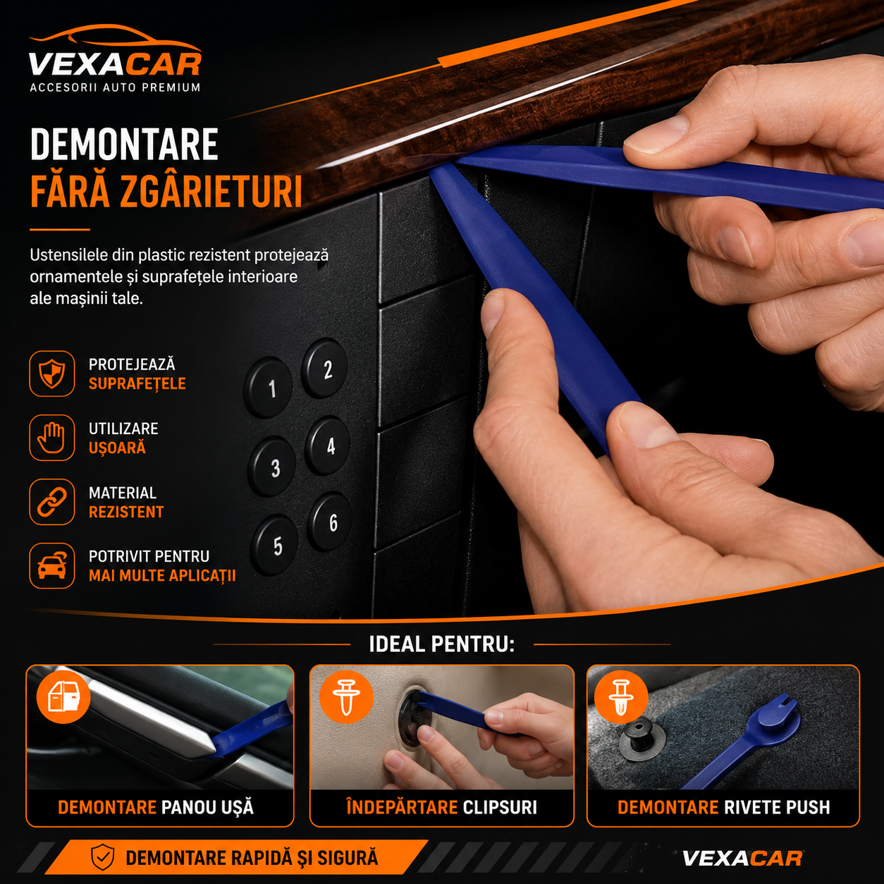Set Profesional pentru Demontare Panouri Auto – 5 Piese | VexaCar