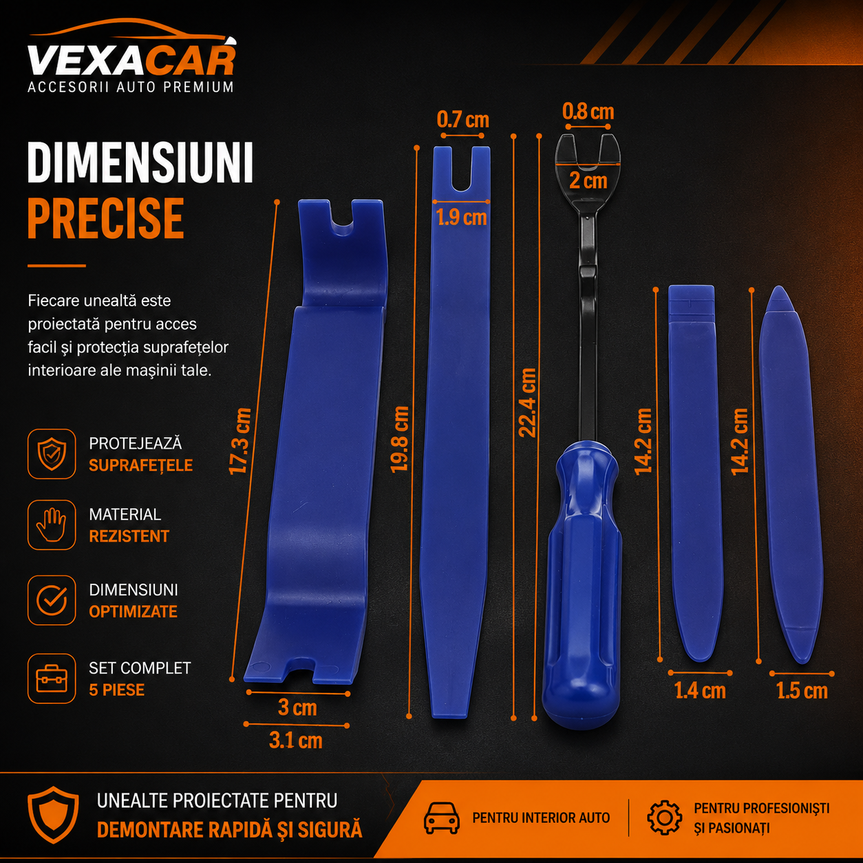Set Profesional pentru Demontare Panouri Auto – 5 Piese | VexaCar