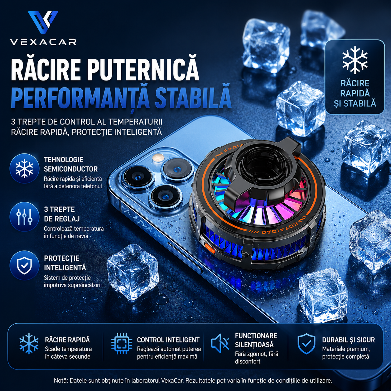 Suport Telefon Auto cu Răcire și Rotire 360° | VexaCar