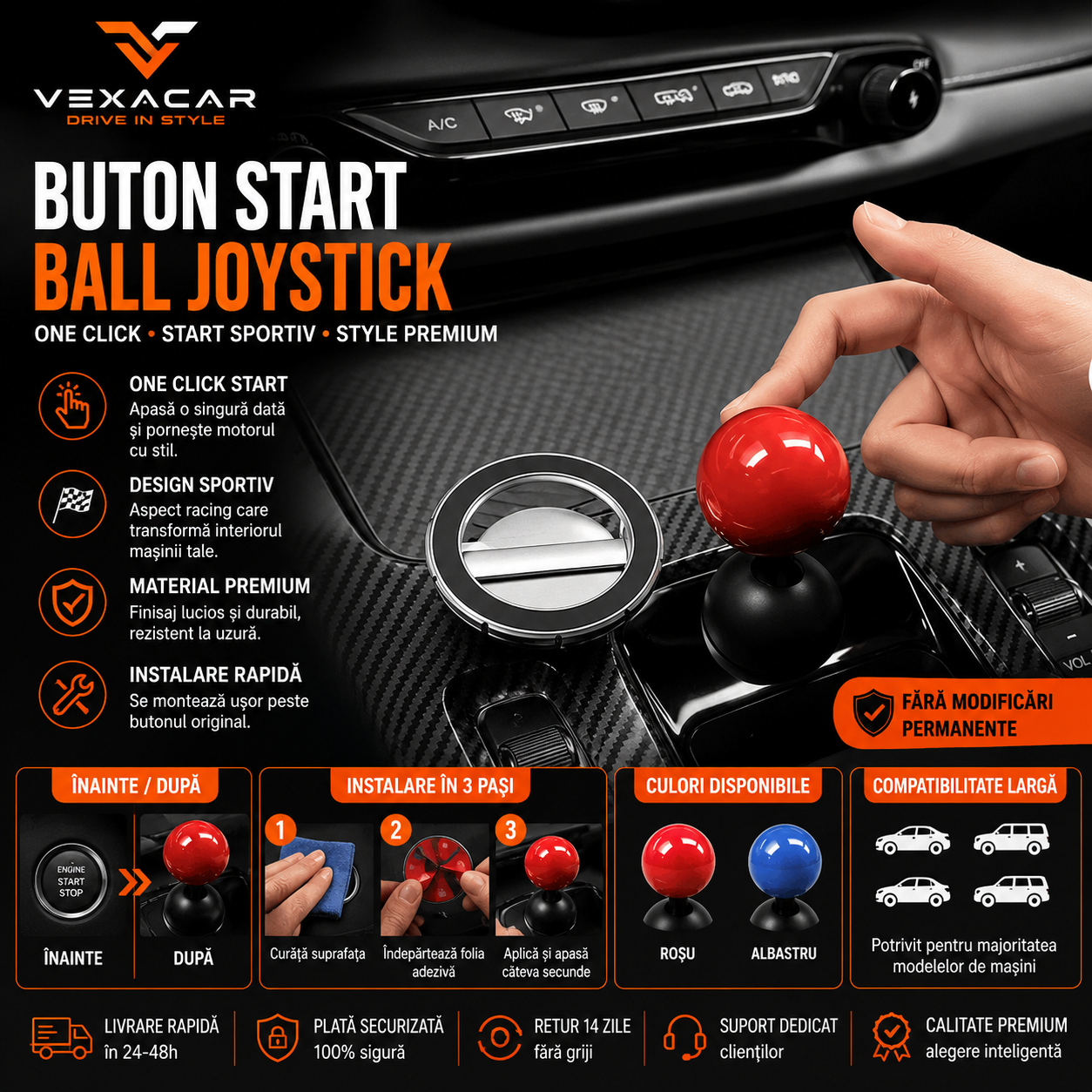 Buton Start/Stop Auto – Accesoriu Pornire Motor | Design Sportiv