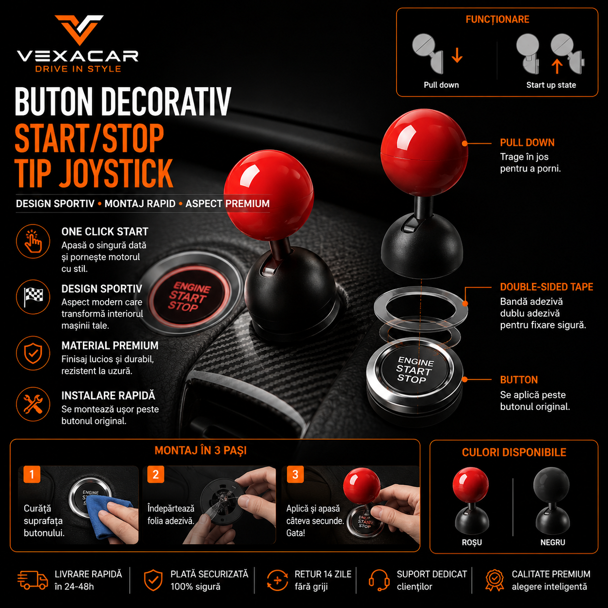 Buton Start/Stop Auto – Accesoriu Pornire Motor | Design Sportiv