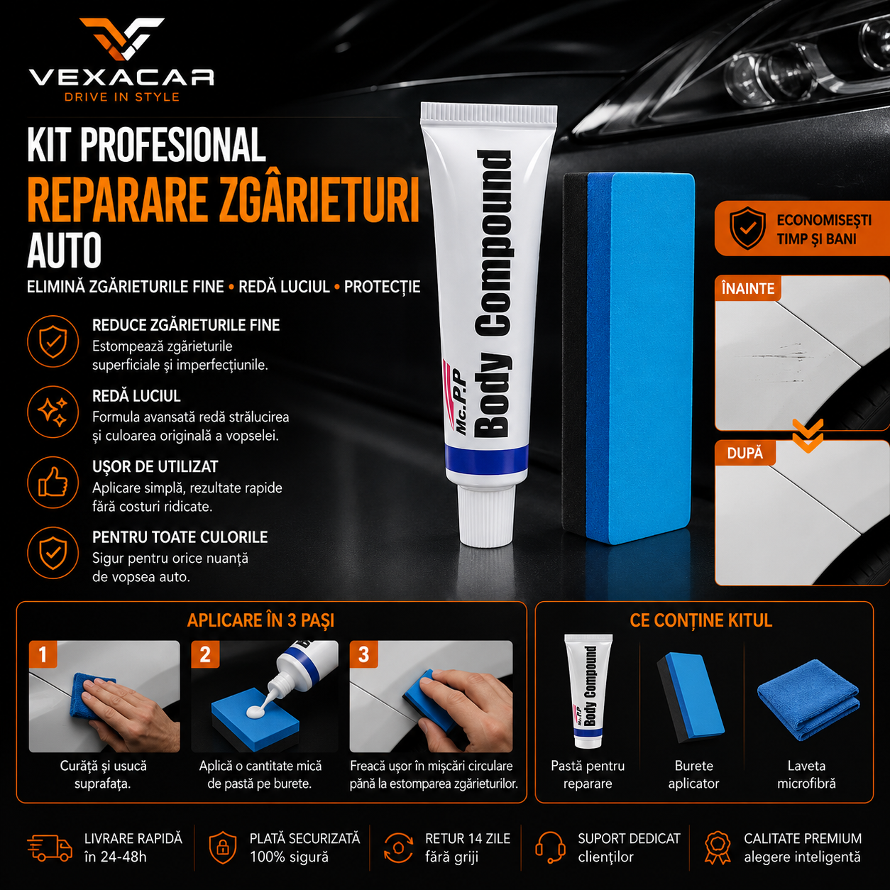 Kit Profesional pentru Repararea Zgârieturilor Auto | VexaCar ⭐