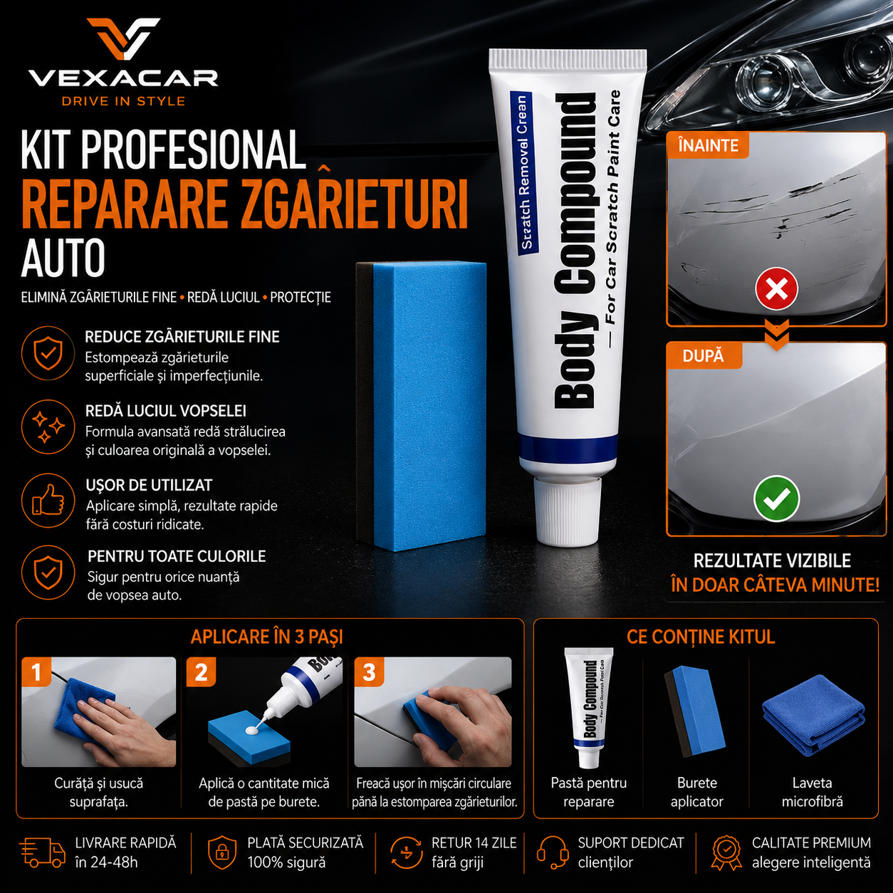 Kit Profesional pentru Repararea Zgârieturilor Auto | VexaCar ⭐