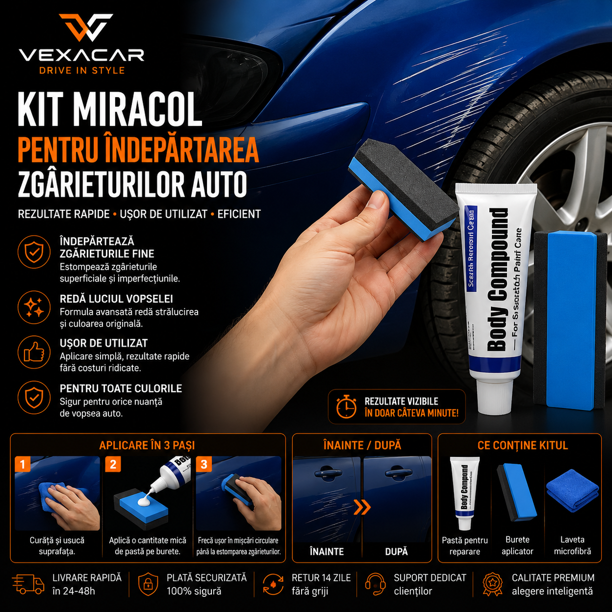 Kit Profesional pentru Repararea Zgârieturilor Auto | VexaCar ⭐