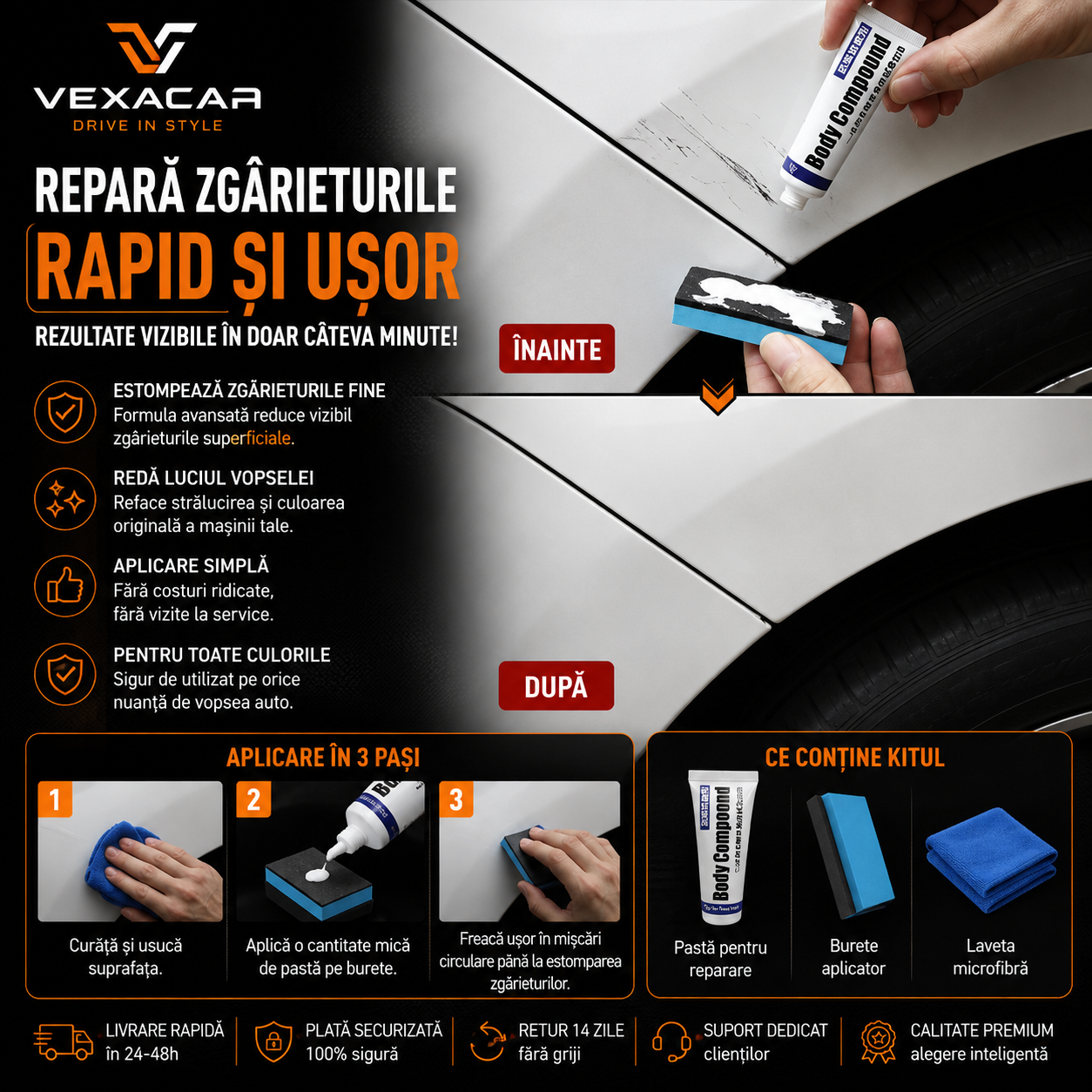 Kit Profesional pentru Repararea Zgârieturilor Auto | VexaCar ⭐
