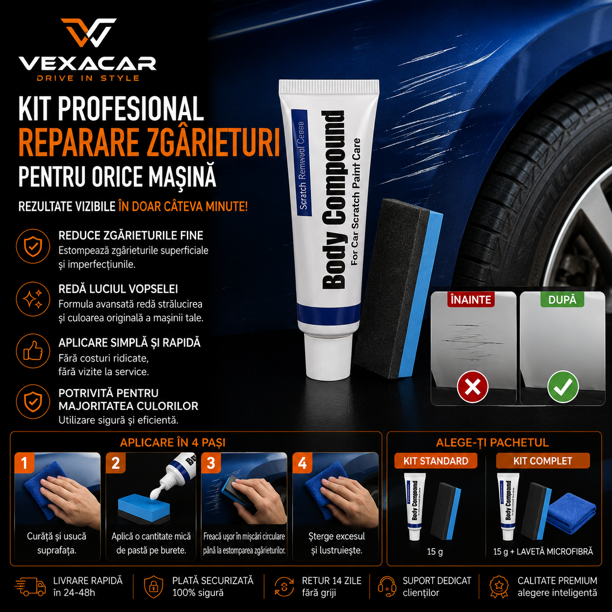 Pastă pentru Repararea Zgârieturilor Auto | VexaCar ⭐