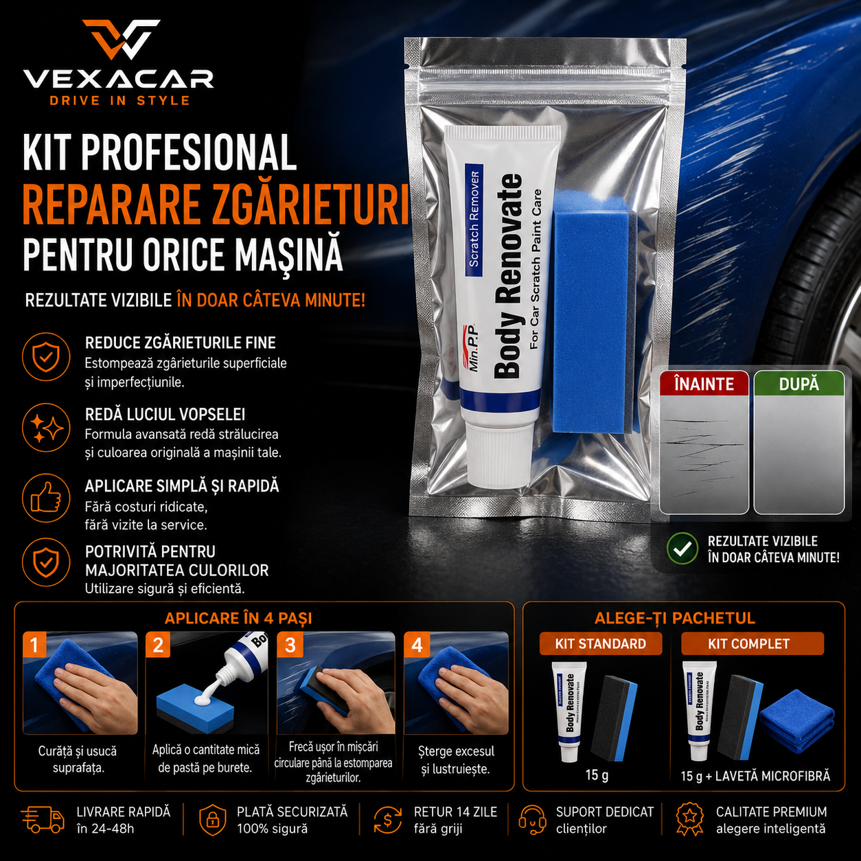 Pastă pentru Repararea Zgârieturilor Auto | VexaCar ⭐
