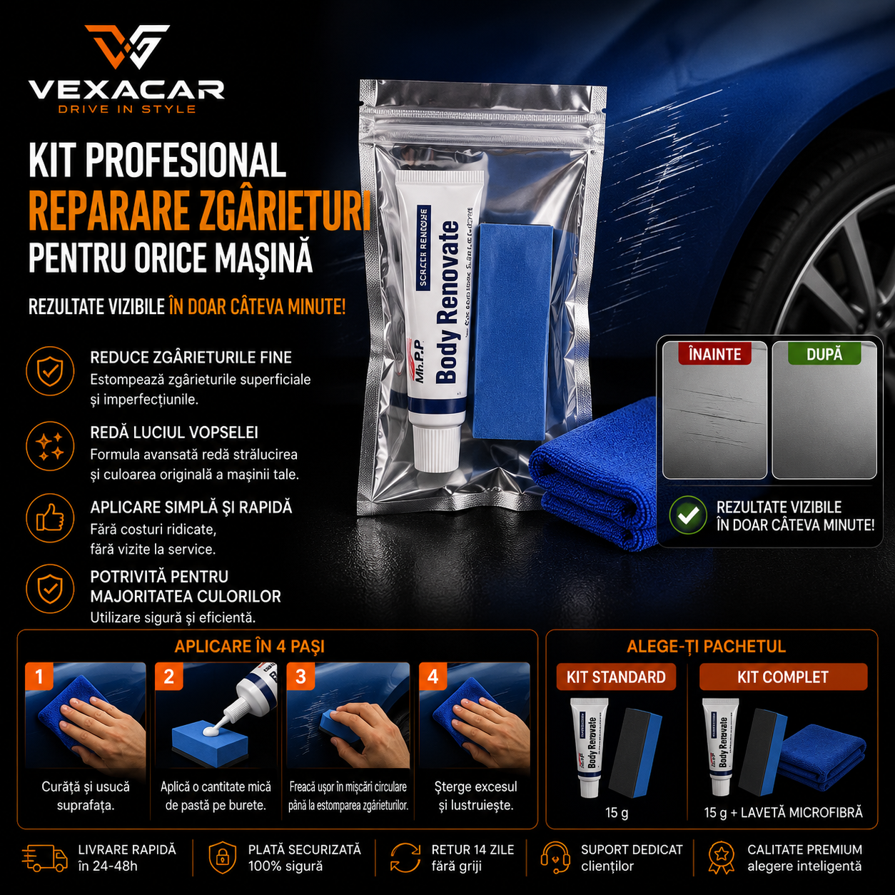 Pastă pentru Repararea Zgârieturilor Auto | VexaCar ⭐