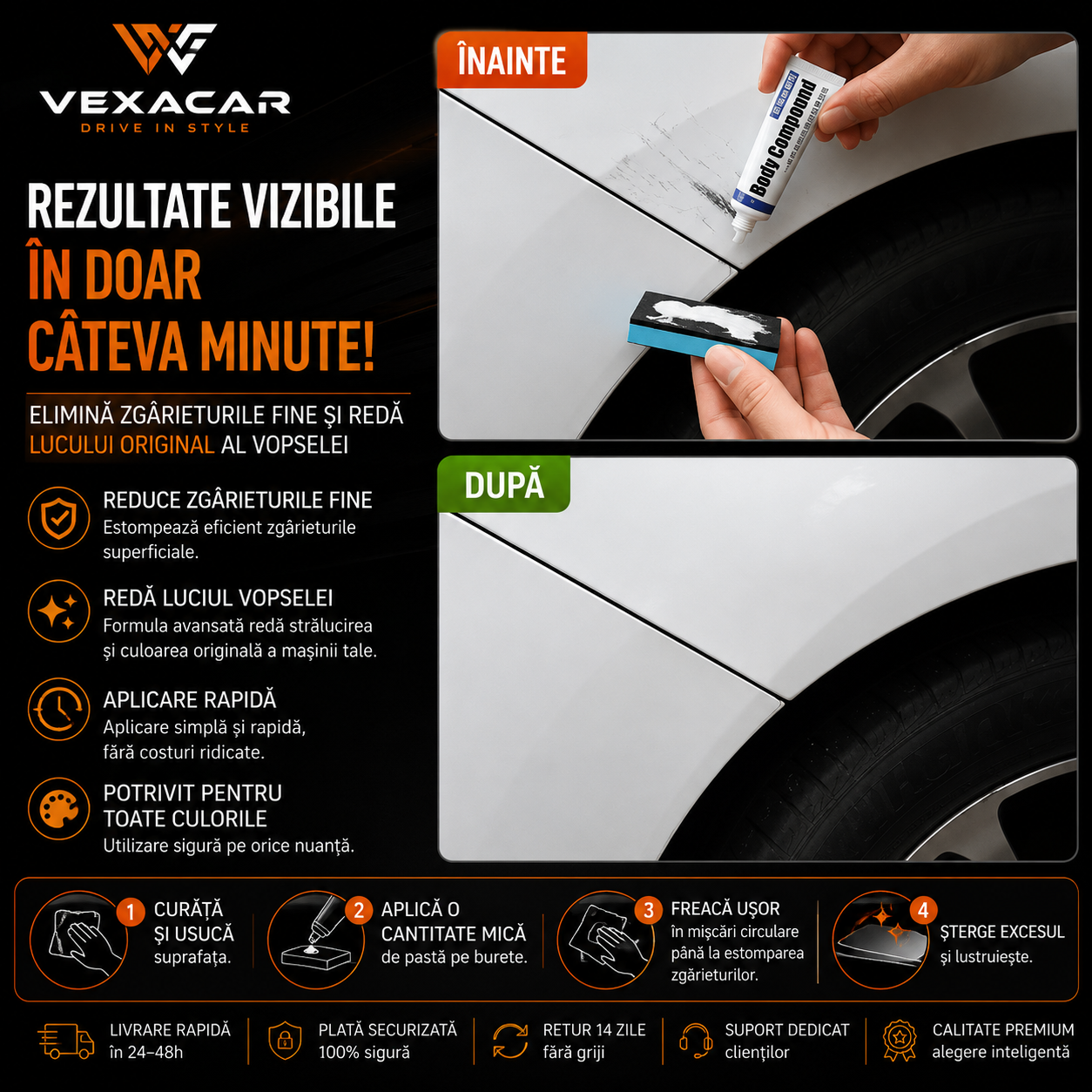 Pastă pentru Repararea Zgârieturilor Auto | VexaCar ⭐