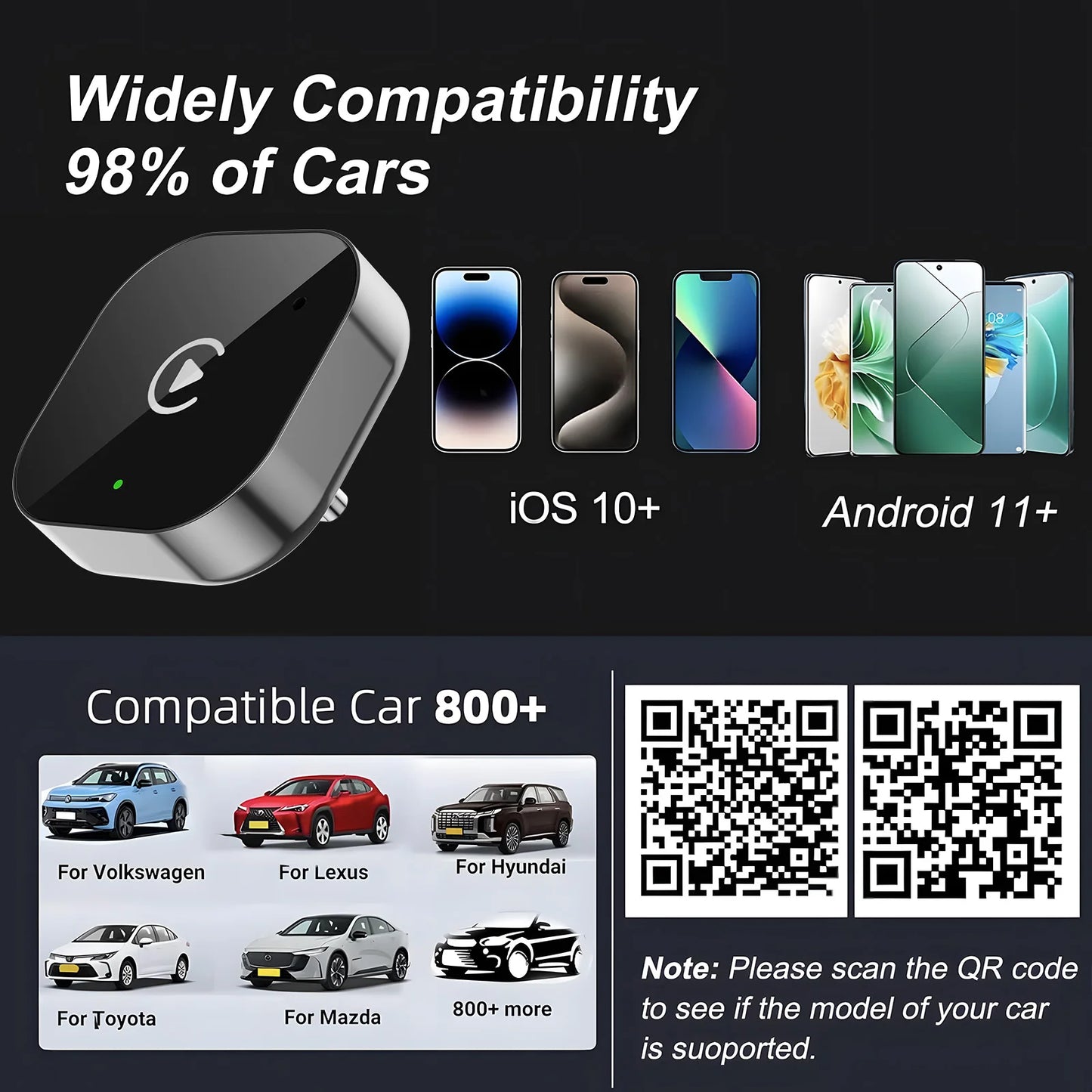 Adaptor Wireless CarPlay & Android Auto – Conectare Fără Fir, Plug & Play